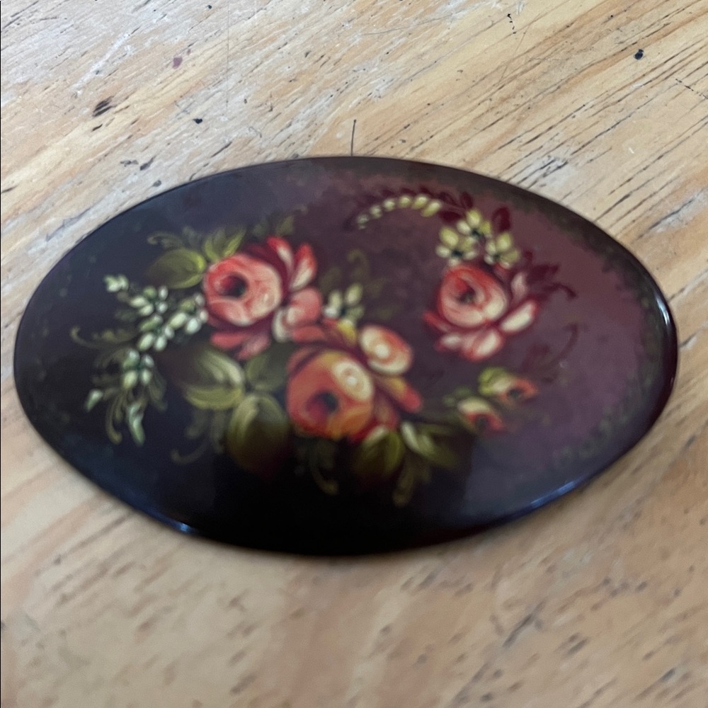 Vintage 1997 brooch Russian Black Lacquer signed